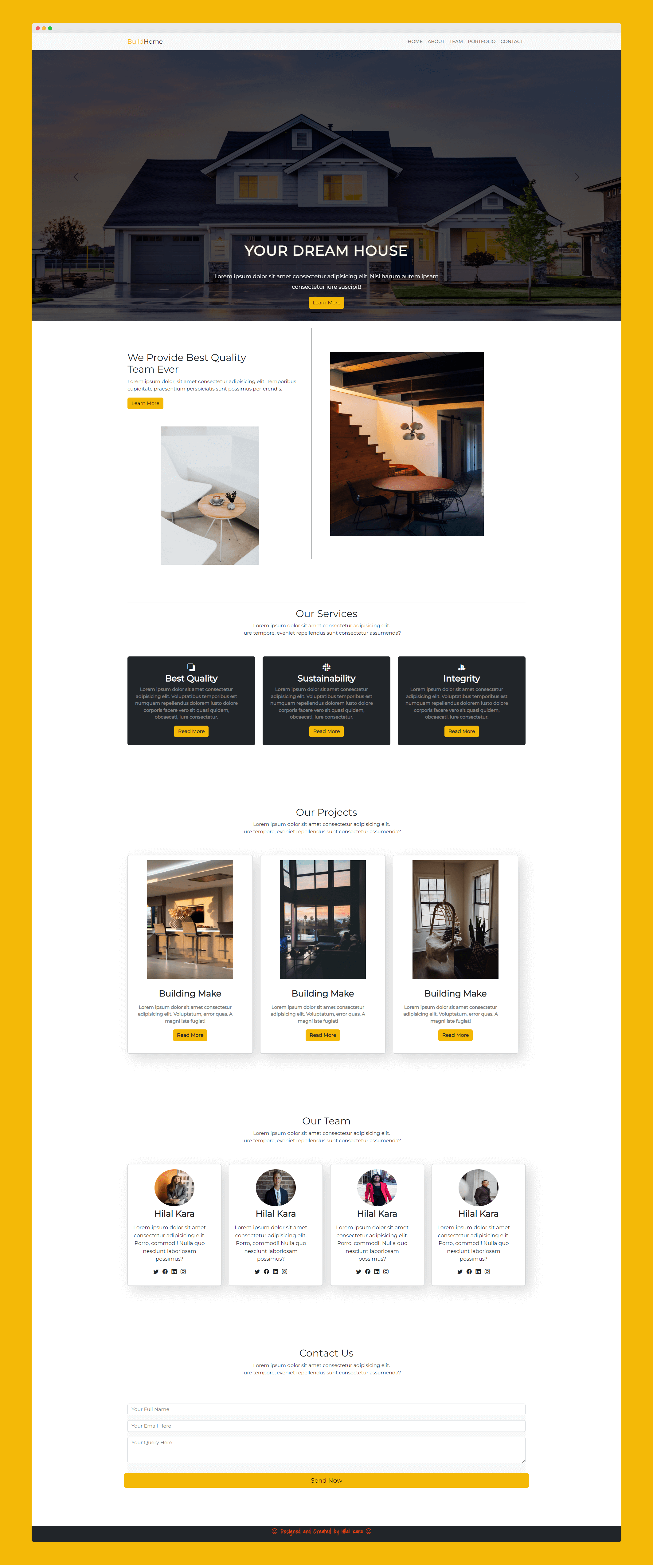 Modern one-page website for a construction company, highlighting their expertise in the industry